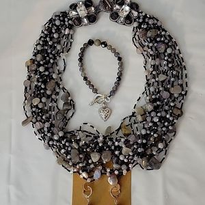 Genuine Labrodite Gemstone Bib Necklace Set